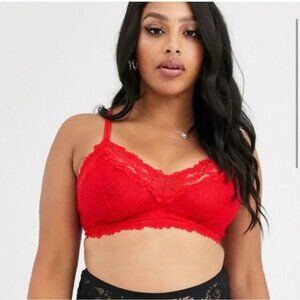 Savage x Fenty Red Dotted Lace Mesh Triangle Bralette